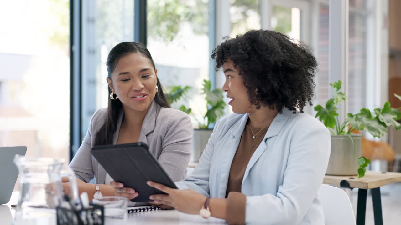 Collaboration, tablet and business women