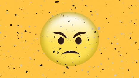 animation of confetti falling over angry emoji on yellow background