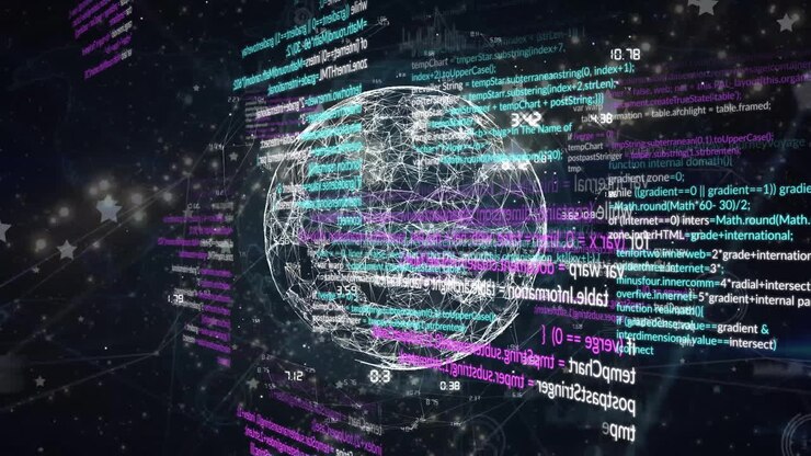 Animation of digital data processing over globe