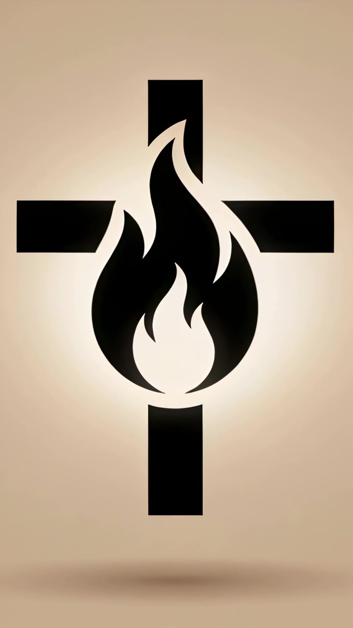 Vertical video: Pulsing frames causing black crossflame hovering on beige gradient, halo shadow