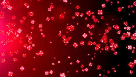 casino red dice rotating on black loop background. 4k at alpha green background.