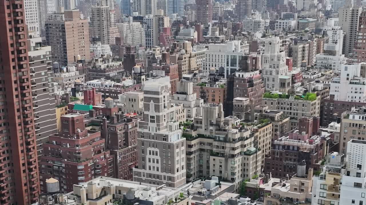 Vibrant skyline of New York City captured from above with a drone