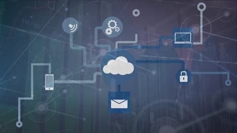 animation of media icons over data processing