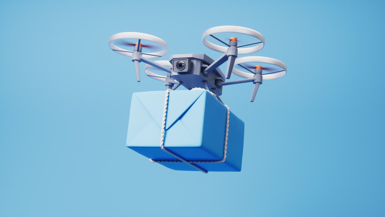 Drone carrying the gift box with celebrating concept, 3d rendering.