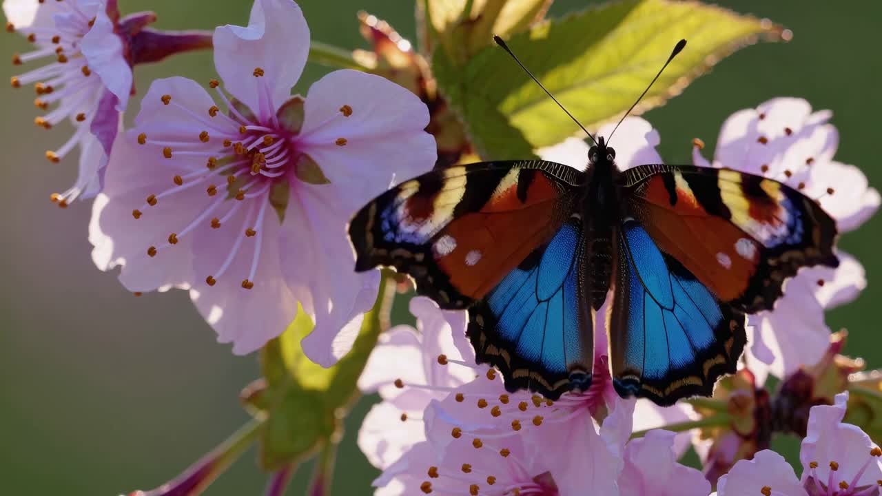 A serene video capturing a butterfly gently landing on cherry blossoms, showcasing nature's beauty