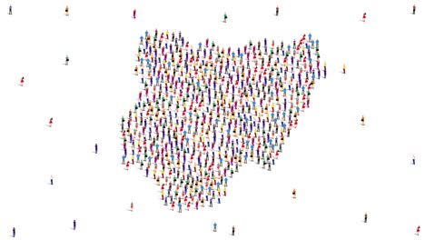 un gran grupo de personas se forma para crear un mapa de nigeria. animación de video en 4k.
