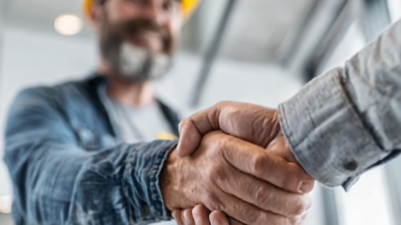 A Confident Handshake Signifying Collaboration and Trust Between Two Individuals in a Professional Setting with a Warm Atmosphere and Positive Energy