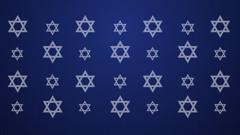 gold jewish bible star of david symbol on animated blue background. looped motion graphics with blurred particles.
