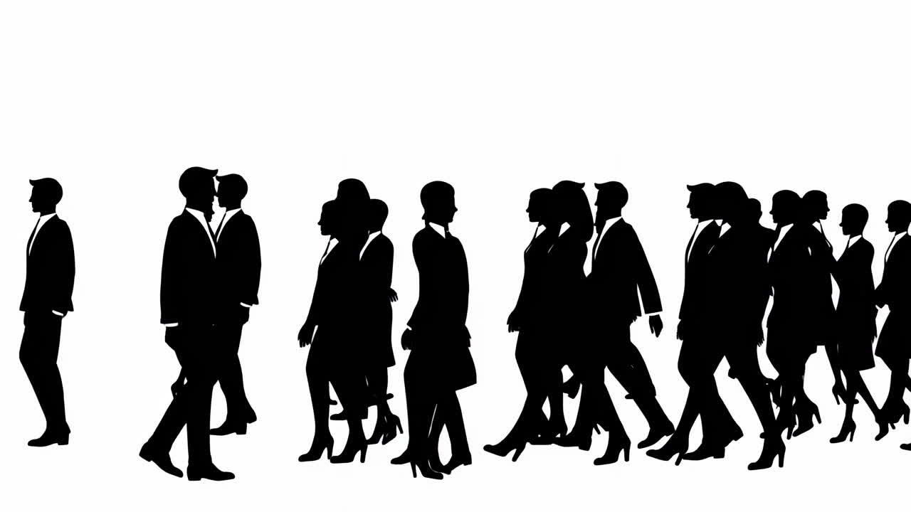 Silhouette di persone d'affari che camminano su sfondo bianco