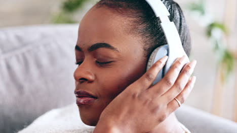 Relax,-music-and-black-woman-on-the-sofa