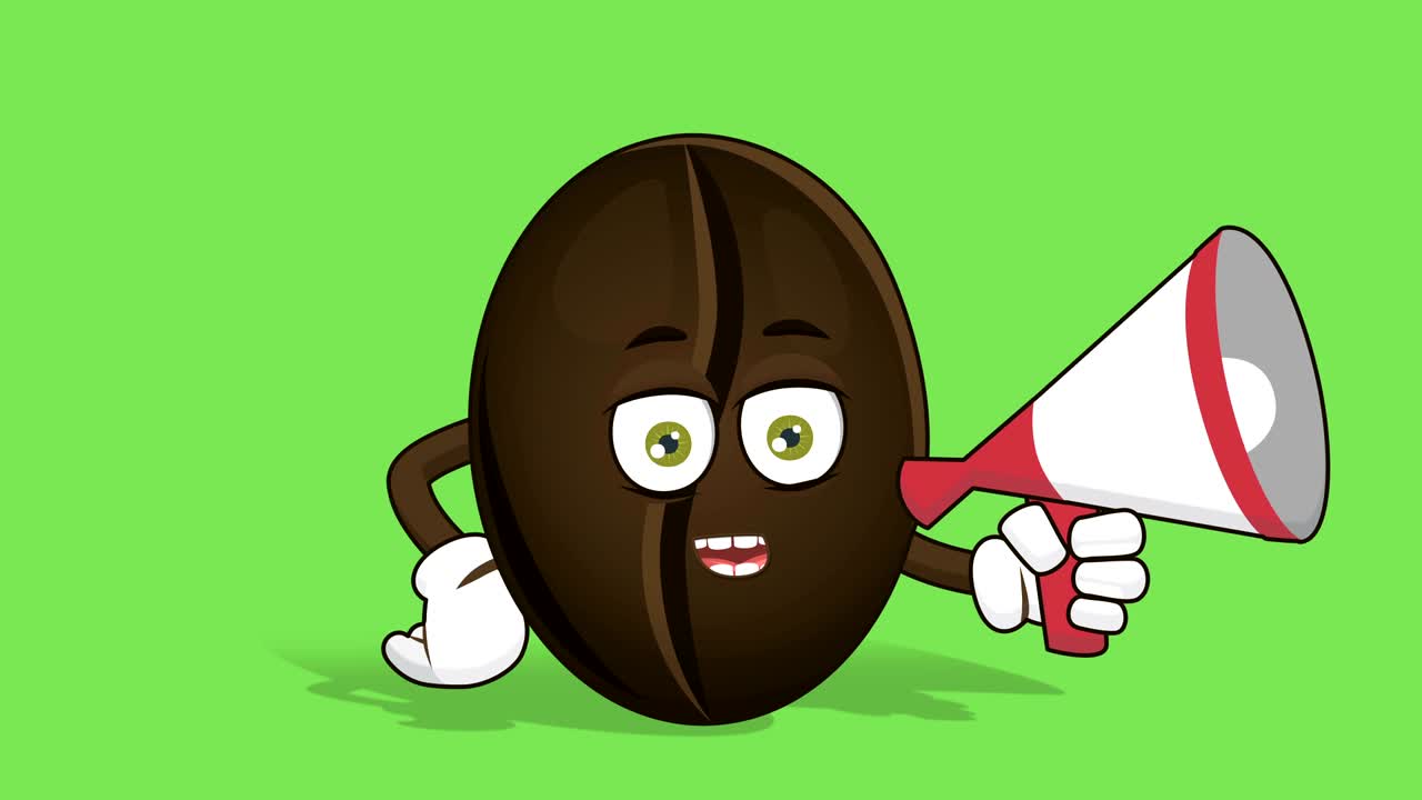만화 커피 콩 스피커 메가폰 얼굴 애니메이션 알파 매트