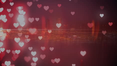 bright city with hearts