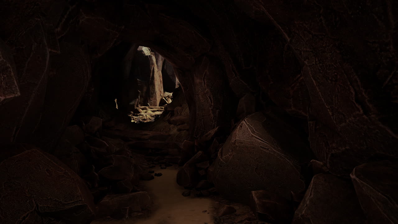 la entrada a la cueva es oscura y estrecha.