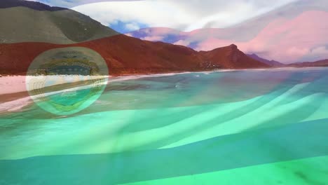Animation-of-flag-of-costa-rica-blowing-over-beach-landscape