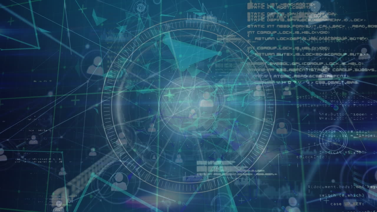 데이터 처리를 통해 사람 아이콘과의 연결 네트워크의 애니메이션