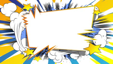 comic book speech bubble going forth and back on blue and yellow background.