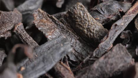 black large-leaf tea super macro close up.