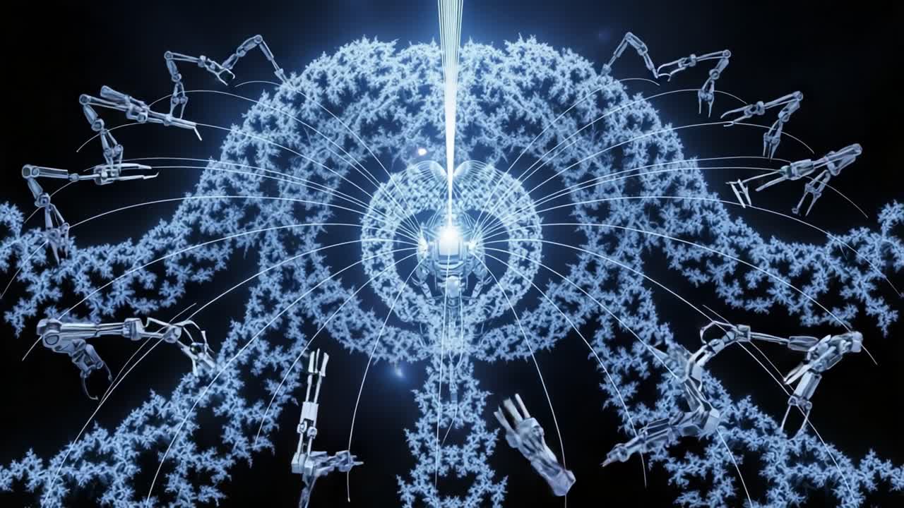 A Futuristic Display of Robotic Arms and Radiant Energy in Motion, Capturing the Intricacies of Technology and Advanced Automation in a Dazzling Visual Representation