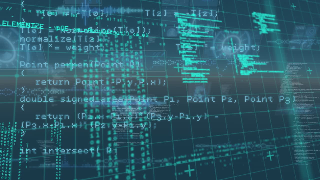 Animation of data processing and digital screens on blue background