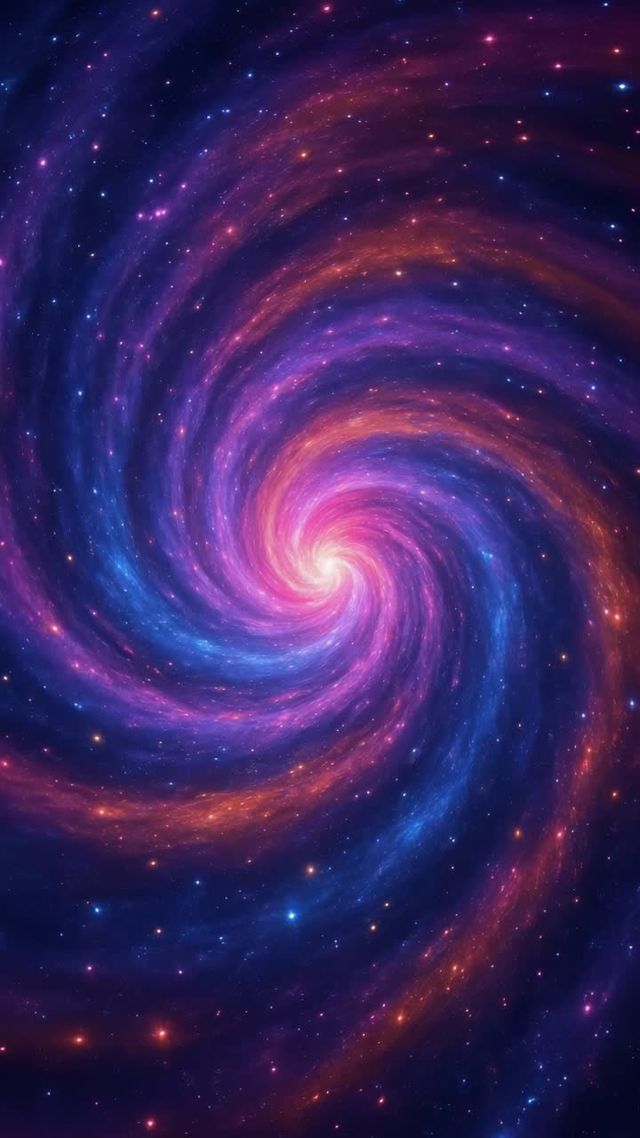 A mesmerizing spiral galaxy in vibrant purple and blue hues, captured from a top-down angle, perfect