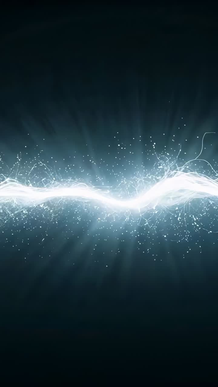 Vertical video: Peaking left crest starting waveform pulsing across teal backdrop, emitting sparks