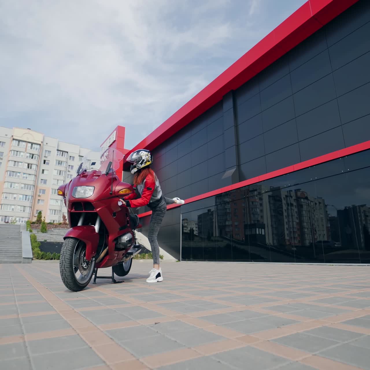 Extreme woman on motorbike