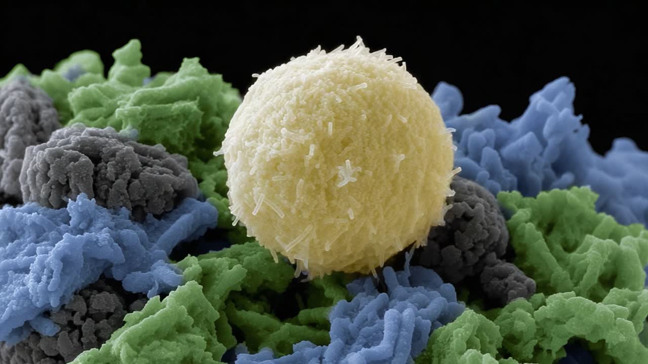 Stunning Close-Up of Colorful Cellular Structures Revealing the Intricate Textures and Shapes of Biological Components Under High Magnification