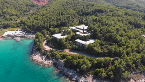 exotic real estate house on adriatic sea ocean coast in croatia - aerial