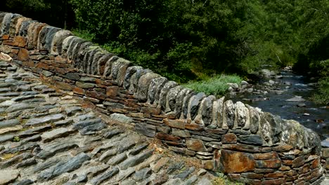 close-up of a small stone bridge of romanic style.