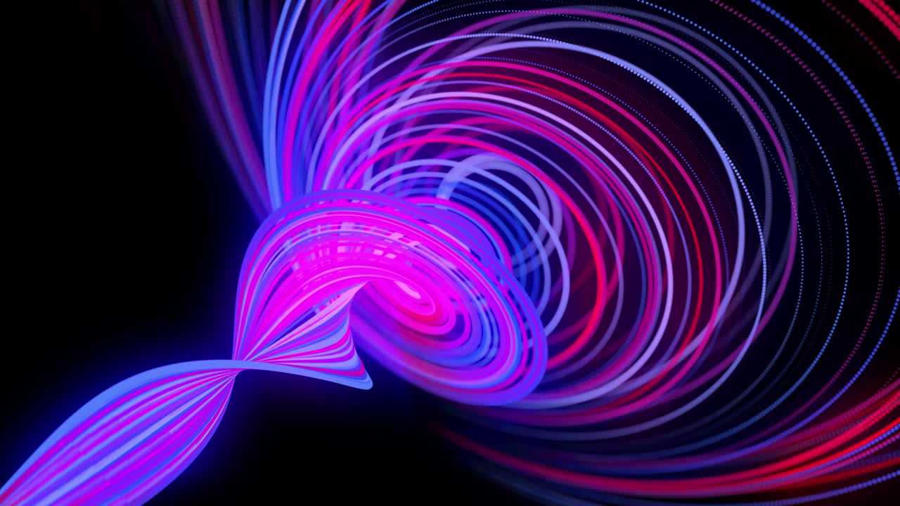 Light flow bg in 4k. Abstract looped background with light trails, stream of red blue neon lines in space move to form looped spiral shapes. Modern trendy motion design background. Light effect,