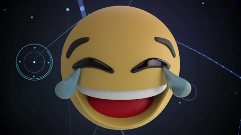 animación digital de múltiples emojis de caras cambiantes contra una red de conexiones