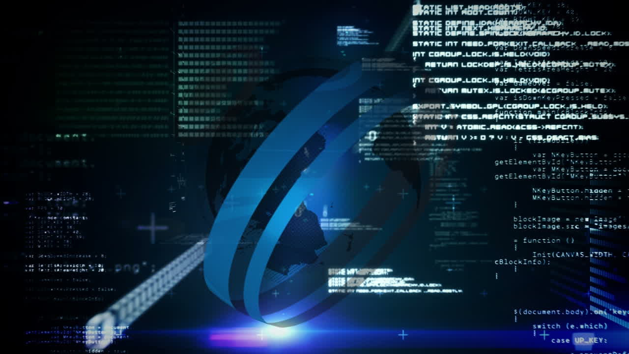 animación del globo sobre el procesamiento de datos en fondo negro