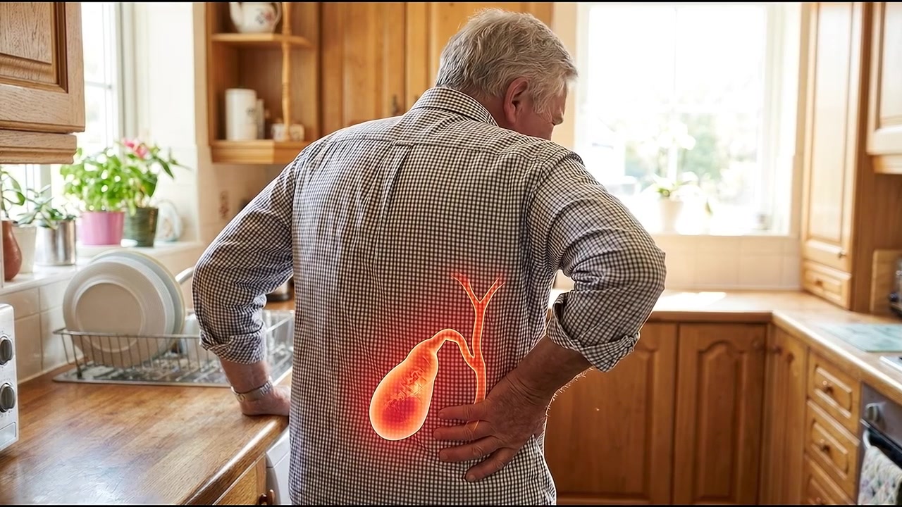 Senior Man Experiencing Gallbladder Pain in Kitchen