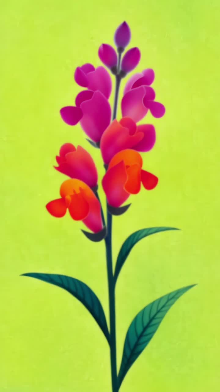 Fiore stilizzato rosa e arancione che sboccia su sfondo verde.