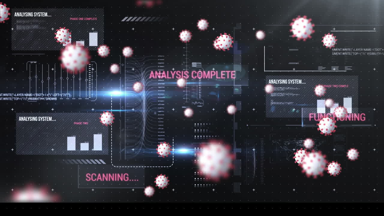 과학적 데이터로 화면 위의 바이러스 세포의 애니메이션