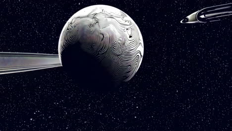 abstract planet and spaceship in cosmic space