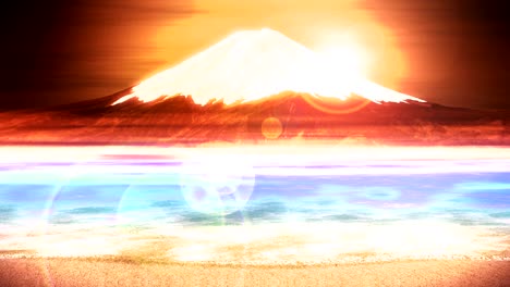 mt fuji from lake, traditional japanese new year, loop animation,