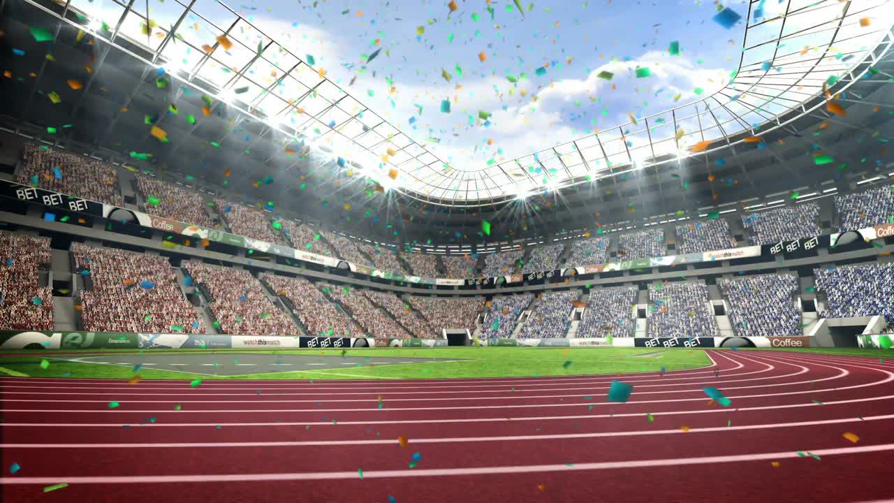 confeti cayendo en el estadio