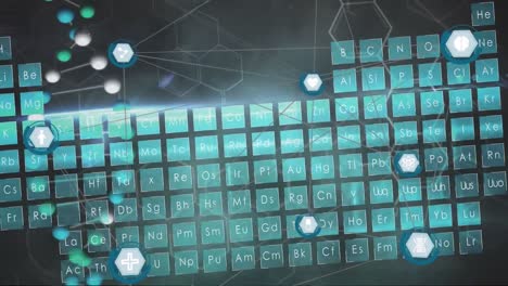 animación de la red de conexiones y procesamiento de datos sobre la tabla de mendeleev