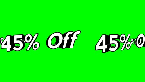 animación dibujos animados 45% de descuento texto estilo plano popup animación promocional fondo de pantalla verde 4k