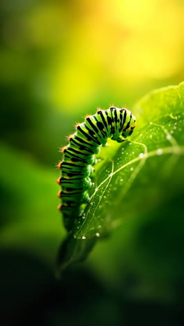 vibrant green and orange striped caterpillar on a leaf