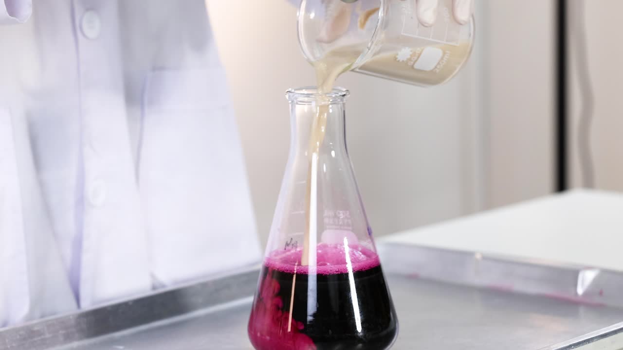 Colorful chemical reaction in a laboratory setting
