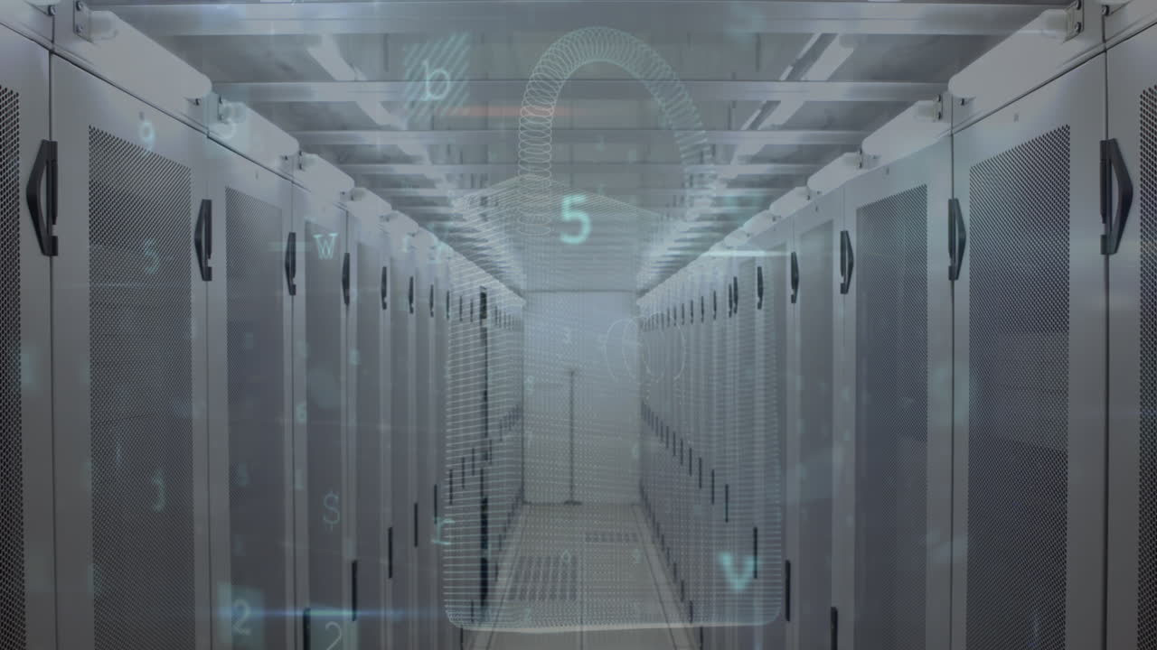Animation of cyber attack warning over server room