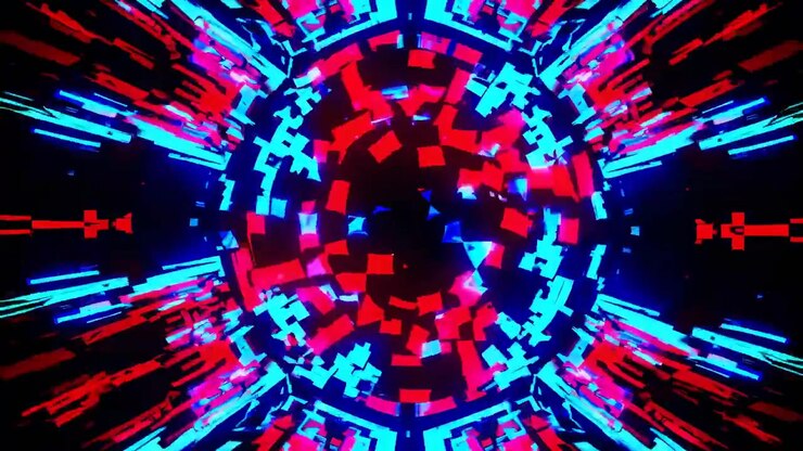 Abstract Pulsing Geometric Shapes in Red and Blue Neon
