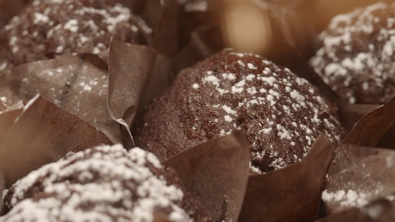 muffins de chocolate con azúcar en polvo