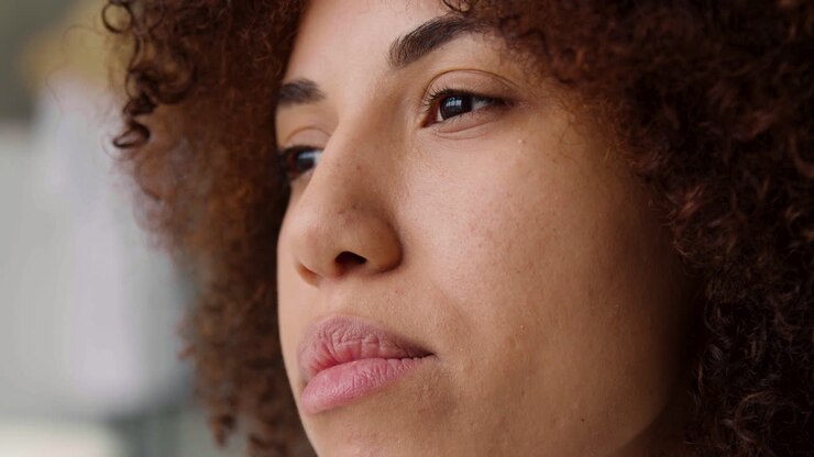 Close up view of woman face