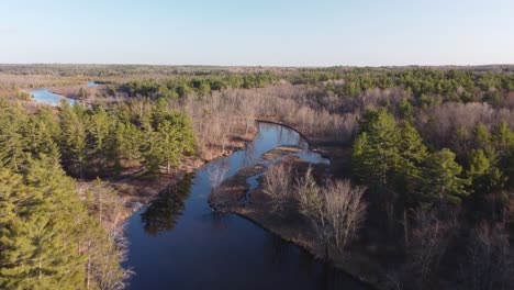 push in drone river view surrounded by forest and trees at golden hour highlands03