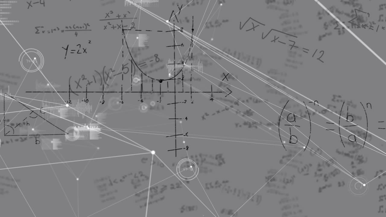 방정식과 데이터 처리로 연결된 네트워크의 애니메이션