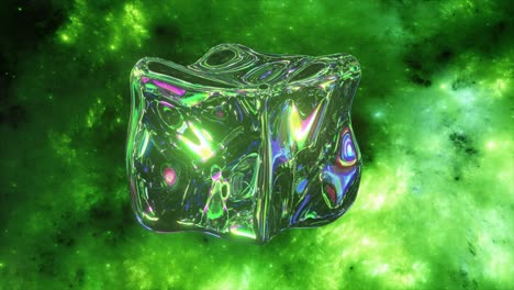 iridescent ice cube in space