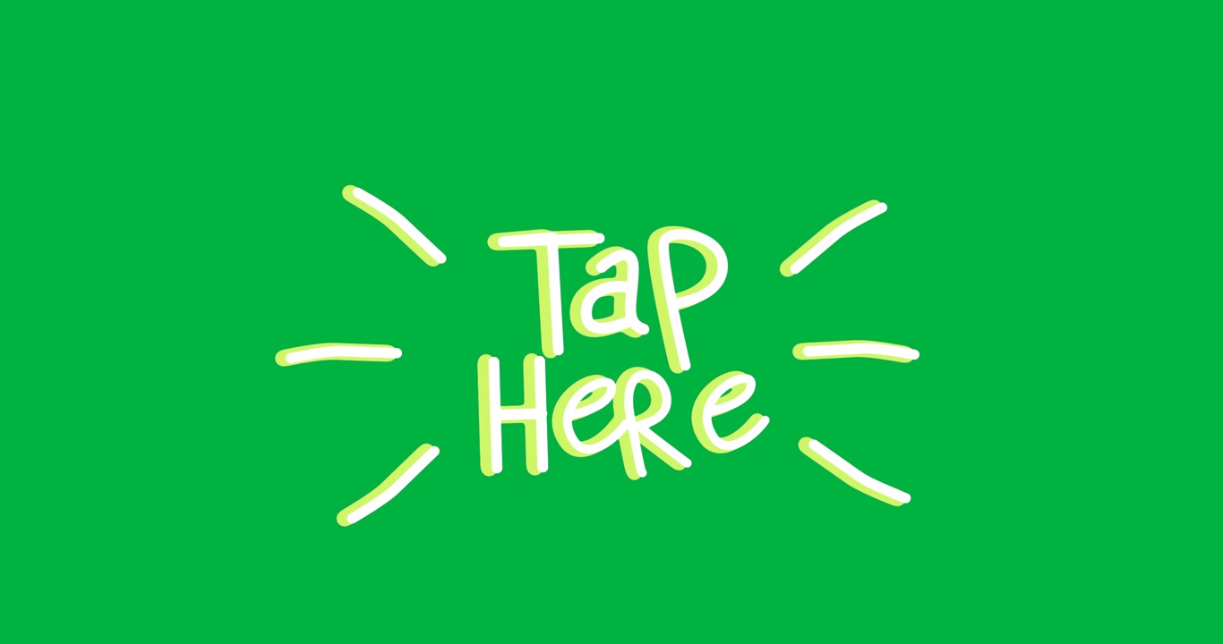 On playback centered Tap Here graphic cycling neon fills and dashes, showing transparent background